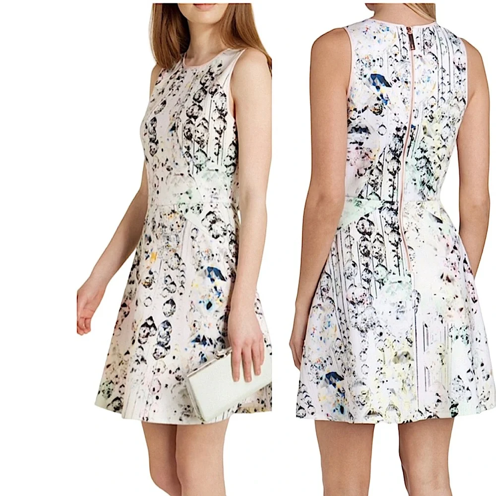 TED BAKER LONDON: Sapira Crystal Droplets' Neoprene Skater Dress - Size 3 (US 8)